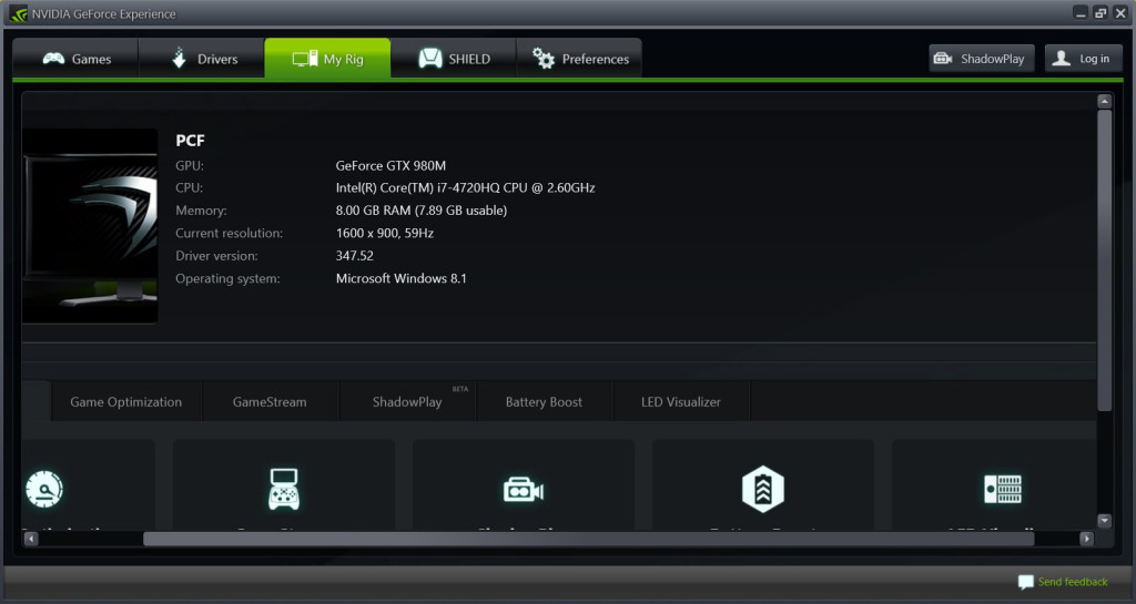 xmg p505  geforce experience